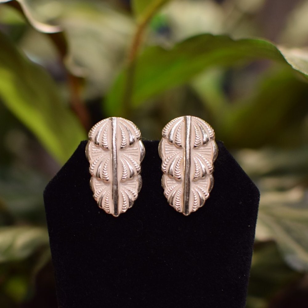 Antique Made In Germany Stamped Shield Silver Toned Clip Earrings Art Deco Style